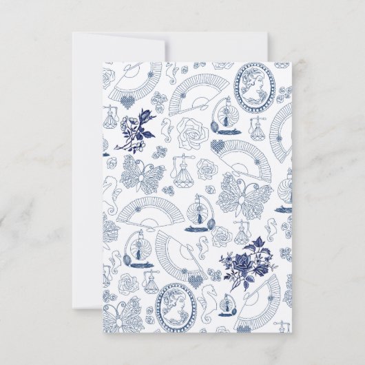 Blauwe Vintage Romance RSVP Kaart (Achterkant)