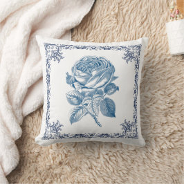 blauwe vintage roos kussen
