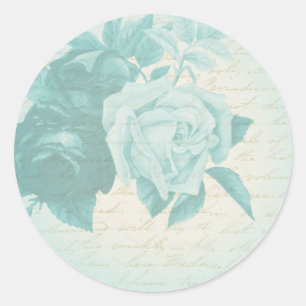 Blauwe vintage roos meisjesachtige & vrouwelijke b ronde sticker