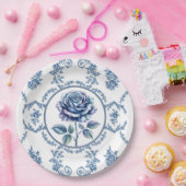 Blauwe Vintage Roos Papieren Bordje (Feest)