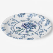 Blauwe Vintage Roos Papieren Bordje (Gekanteld)