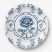 Blauwe Vintage Roos Papieren Bordje (Voorkant)