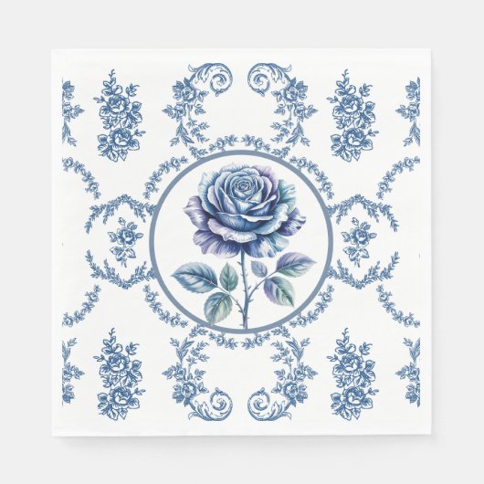 Blauwe Vintage Roos Servet (Voorkant)