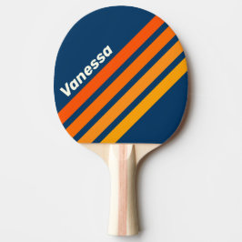 Blauwe Vintage Schuine Strepen met Naam Tafeltennisbatje