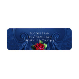 Blauwe Vintage Sierlijke Rode Rozen Bruiloft Etiket