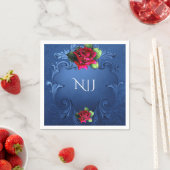 Blauwe Vintage Sierlijke Rode Rozen Bruiloft Servetten (Insitu)