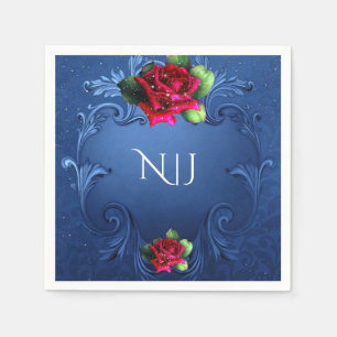 Blauwe Vintage Sierlijke Rode Rozen Bruiloft Servetten