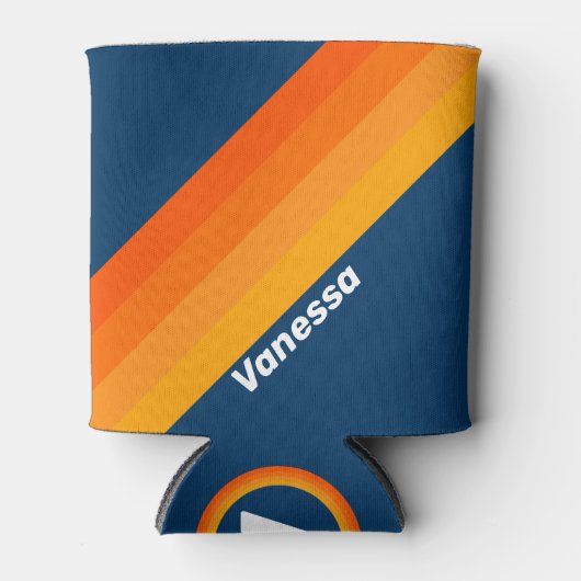 Blauwe Vintage Streep met Naam Blikjeskoeler (Voorkant)