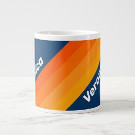 Blauwe Vintage Streep met Naam Grote Koffiekop