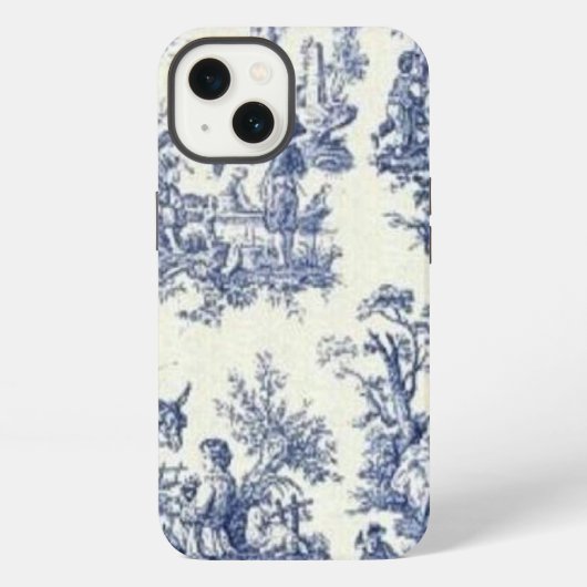 Blauwe Vintage Toile iPhone Hoesje (Achterkant)
