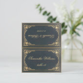 Blauwe Vintage Trouwplaatskaart Gedrukte Gastenaam (Staand voorkant)