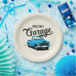 Blauwe Vintage Truck Verjaardag Custom Papieren Bo Bordje