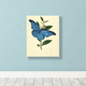 Blauwe Vintage Vlinder Canvas Afdruk (Insitu (Houten vloer))