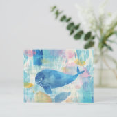 Blauwe vinvis achtergrond briefkaart (Staand voorkant)