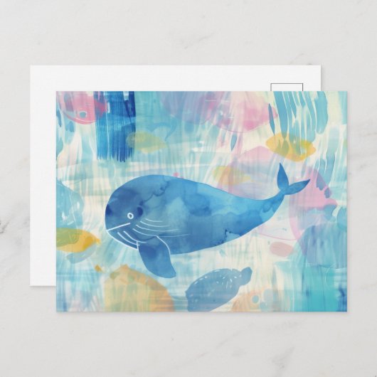 Blauwe vinvis achtergrond briefkaart (Voorkant / Achterkant)