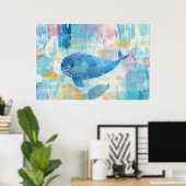 Blauwe vinvis achtergrond poster (Thuiskantoor)