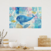 Blauwe vinvis achtergrond poster (Keuken)