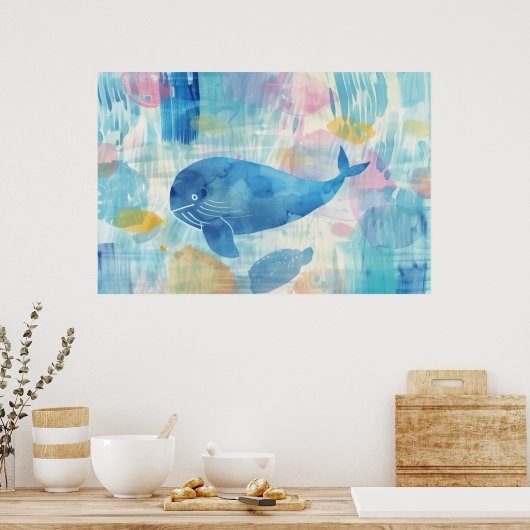 Blauwe vinvis achtergrond poster (Keuken)