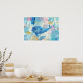 Blauwe vinvis achtergrond poster (Keuken)