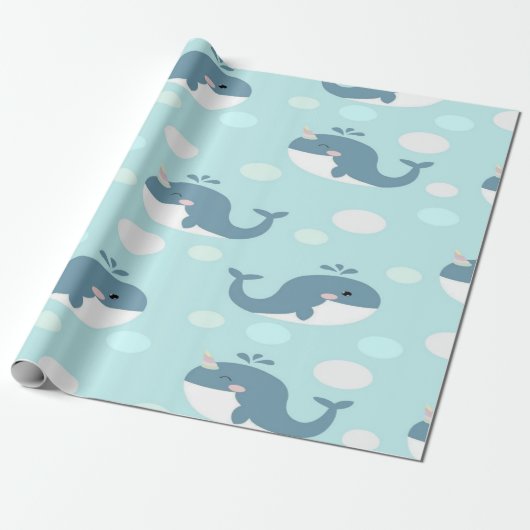 blauwe vinvis cadeaupapier (Uitgerold)