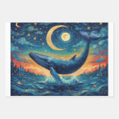 Blauwe vinvis in een blauwe Van gogh wereld Inpakpapier Vel (Voorkant)