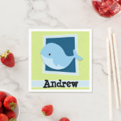 Blauwe vinvis; limoengroene & witte strepen servetten (Insitu)