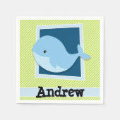 Blauwe vinvis; limoengroene & witte strepen servetten (Voorkant)