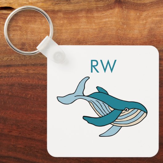 Blauwe vinvis monogram sleutelhanger (Voorkant)