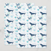 Blauwe vinvis Naadloos patroon – zeedieren Kaart (Voorkant / Achterkant)