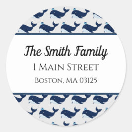 blauwe vinvis, nautisch adreslabel ronde sticker