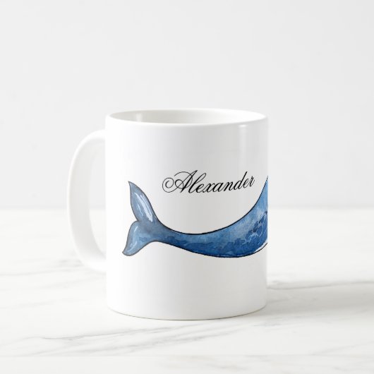 Blauwe vinvis. Nautische vis cup. Zee cadeau. ocea Koffiemok (Voorkant links)