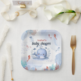 blauwe vinvis onder baby shower van het zee papieren bordje