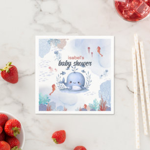 blauwe vinvis onder baby shower van het zee servet