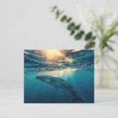 Blauwe vinvis onder water briefkaart (Staand voorkant)