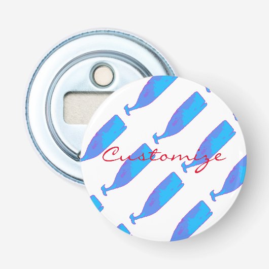 blauwe vinvis op elke kleur button flesopener (Voorkant)