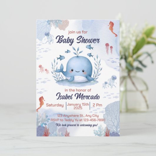 blauwe vinvis op uitnodiging van het zee-baby show (Staand voorkant)