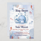 blauwe vinvis op uitnodiging van het zee-baby show (Voorkant / Achterkant)