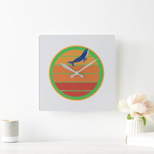 Blauwe vinvis, retro vierkante klok (Huis)