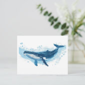 Blauwe vinvis zoogdier zwemmen briefkaart (Staand voorkant)