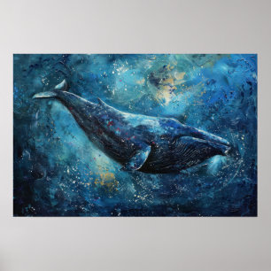Blauwe vinvis zwemmen in het zee Klein Poster
