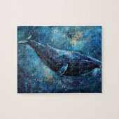 Blauwe vinvis zwemmen in het zee legpuzzel (Horizontaal)