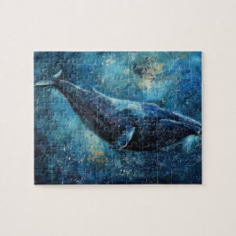 Blauwe vinvis zwemmen in het zee legpuzzel
