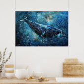 Blauwe vinvis zwemmen in het zee poster (Keuken)