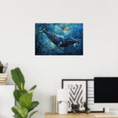 Blauwe vinvis zwemmen in het zee poster (Thuiskantoor)