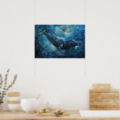 Blauwe vinvis zwemmen in het zee poster (Keuken)