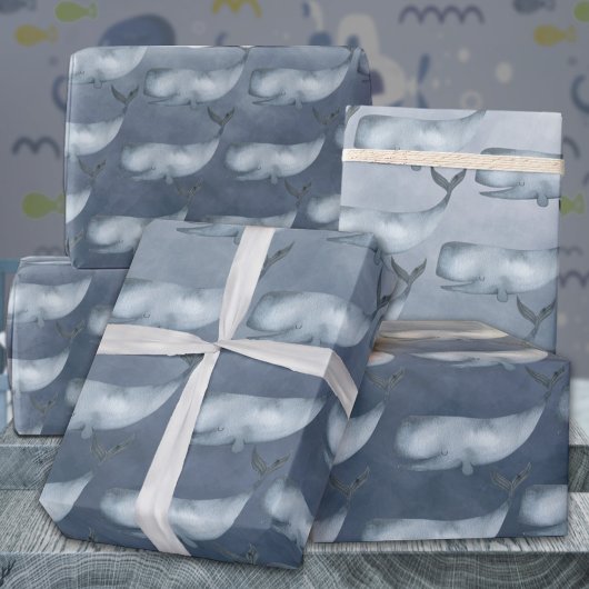 Blauwe vinvissen onder de Deep Blue Ocean Waterver Cadeaupapier
