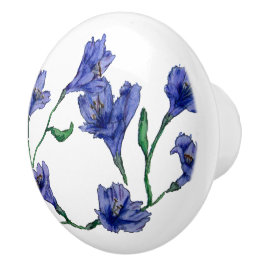Blauwe Violet Bloemen Waterverf Keramische Knop