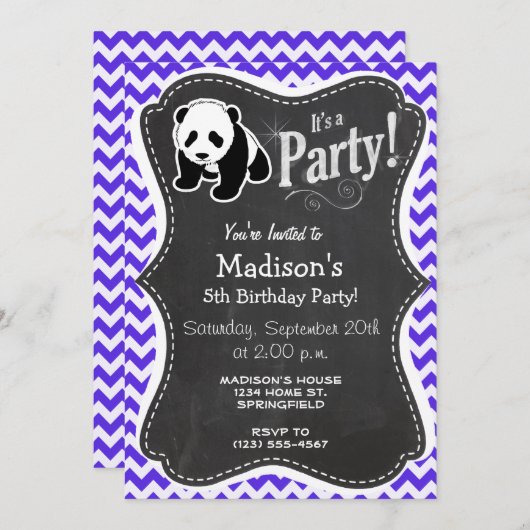 Blauwe Violet Chevron; Panda Kaart (Voorkant / Achterkant)