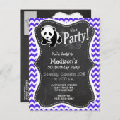 Blauwe Violet Chevron; Panda Uitnodiging Briefkaart (Voorkant / Achterkant)