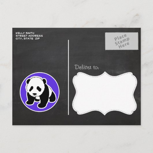 Blauwe Violet Chevron; Panda Uitnodiging Briefkaart (Achterkant)